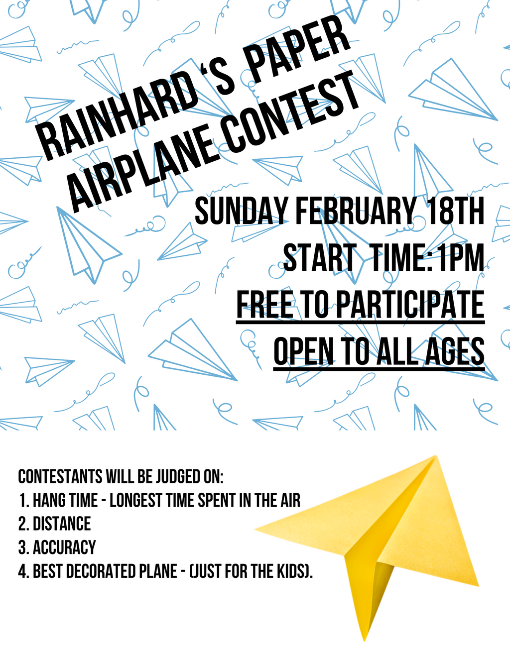Paper Airplane Competition - February 18th